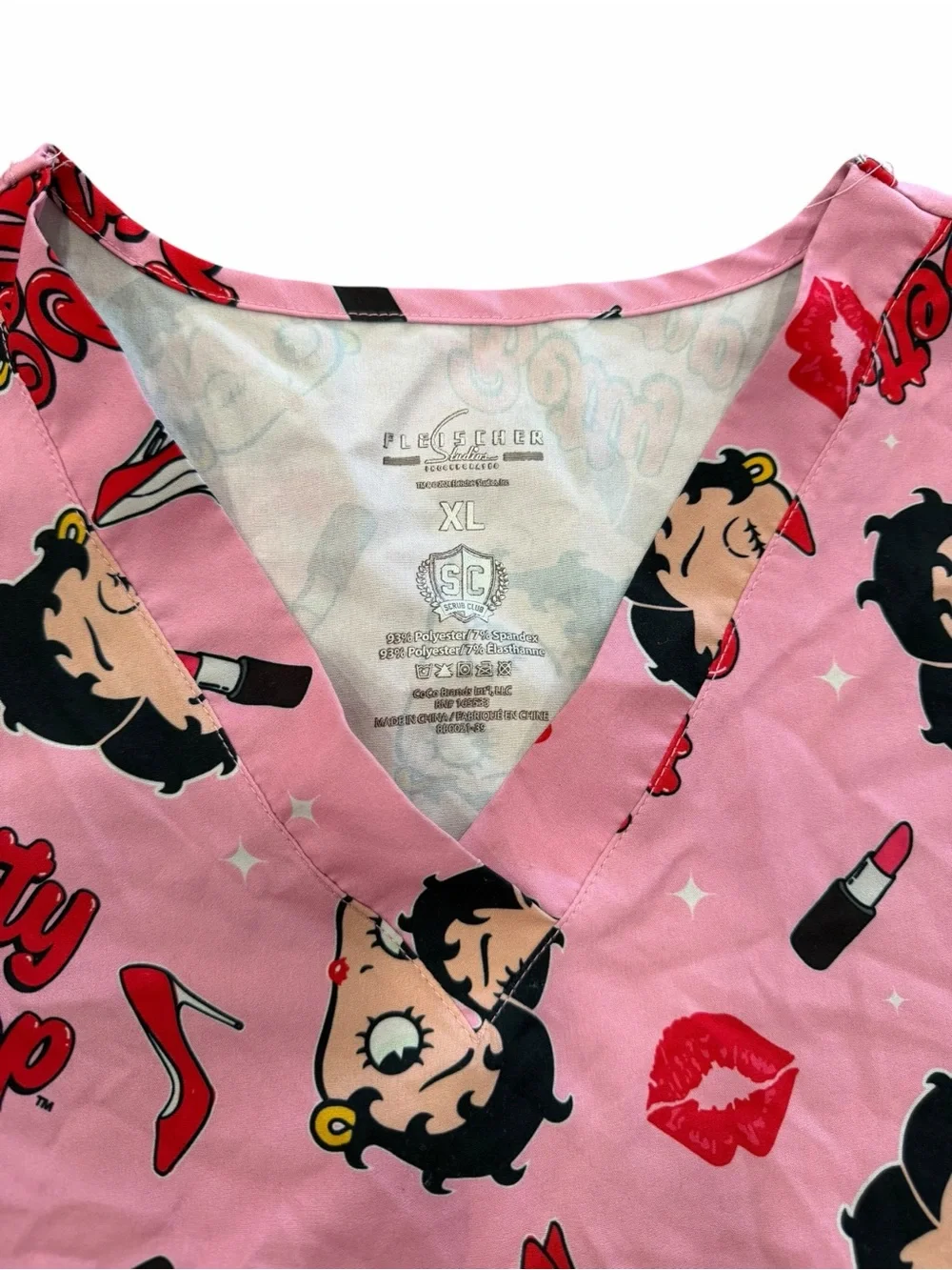 Fleischer Studios Pink Betty Boop Graphic Scrubs Medical Top XL
